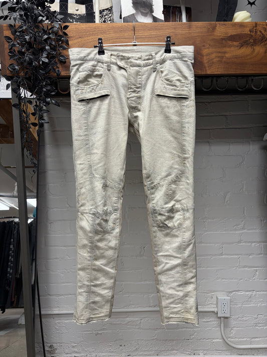 Balmain ‘Dirty White’ Biker Knee Skinny Jeans