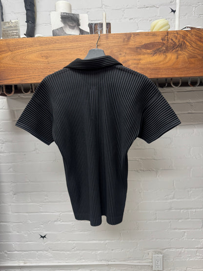 Issey Miyake Homme Plisse Black Pleated Polo