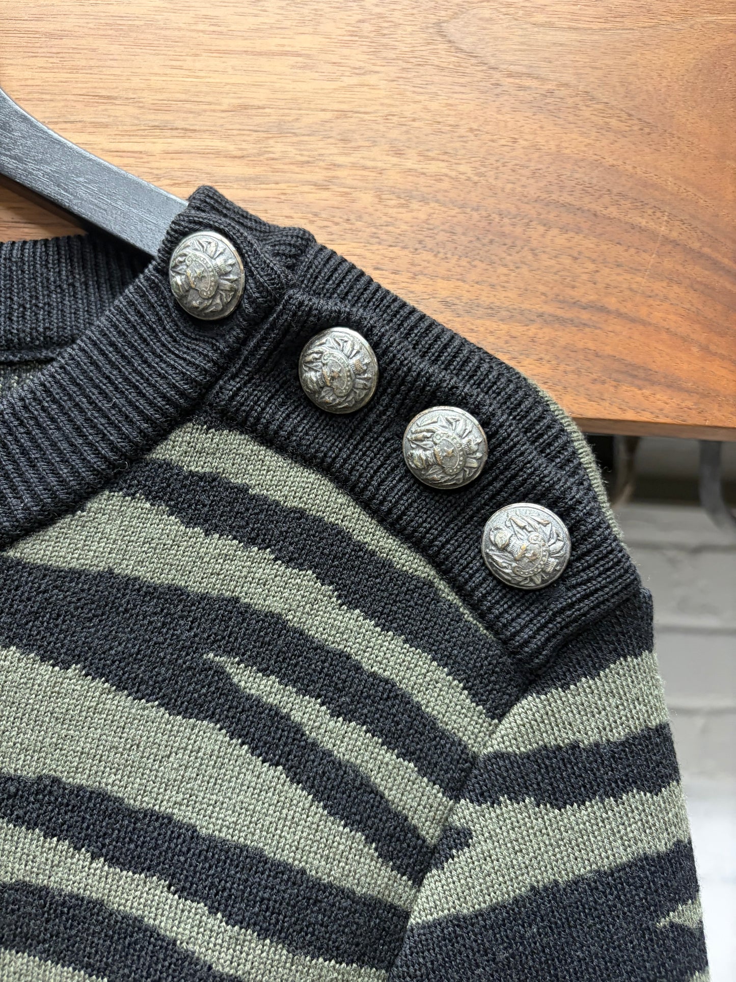 Balmain Leopard Patterned Green/Black Knit Sweater