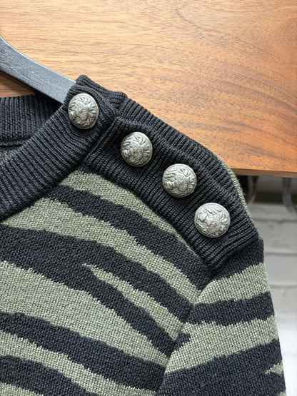 Balmain Leopard Patterned Green/Black Knit Sweater