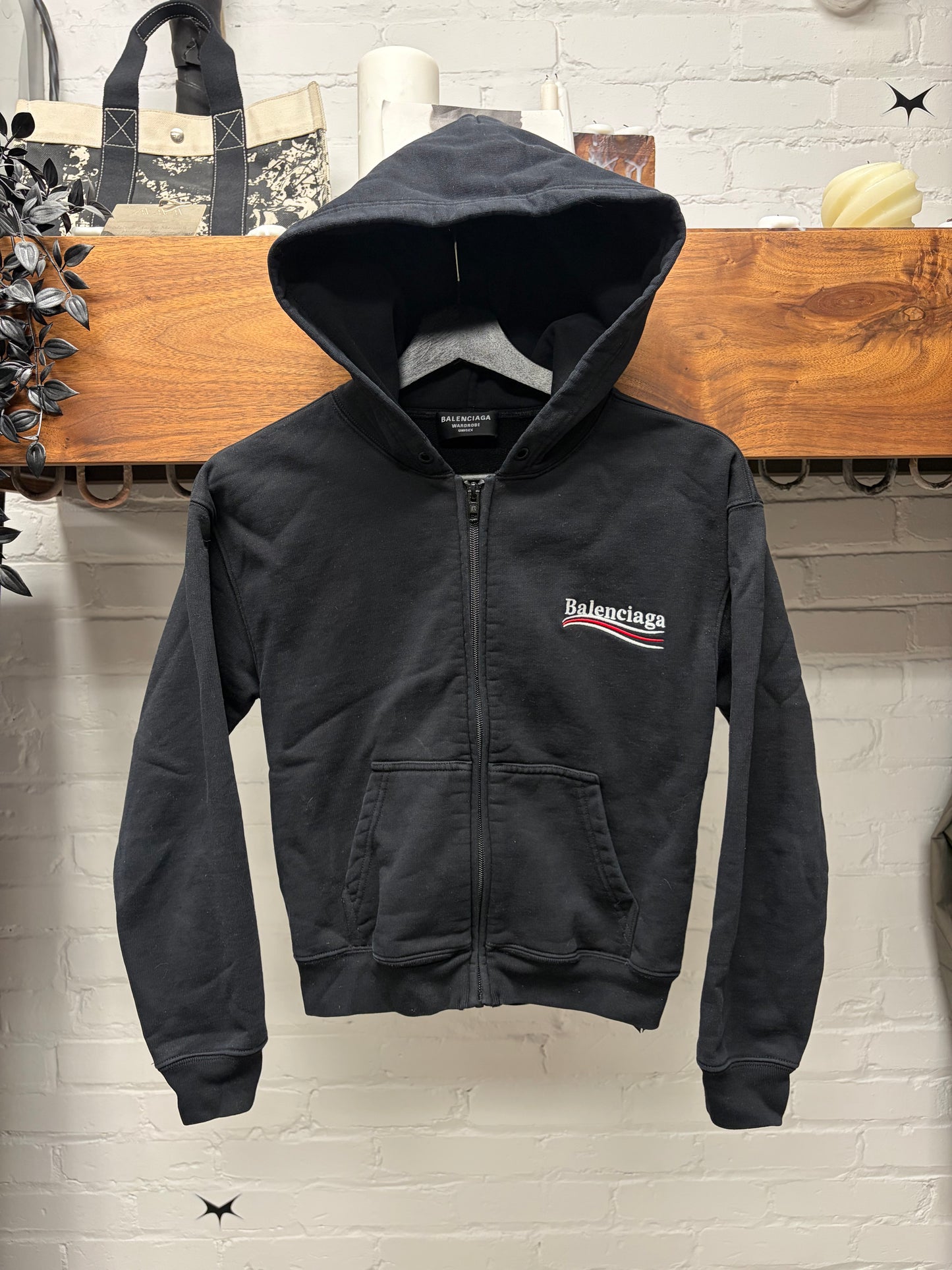 2017 Balenciaga Campaign Logo Black Zip-Up Hoodie