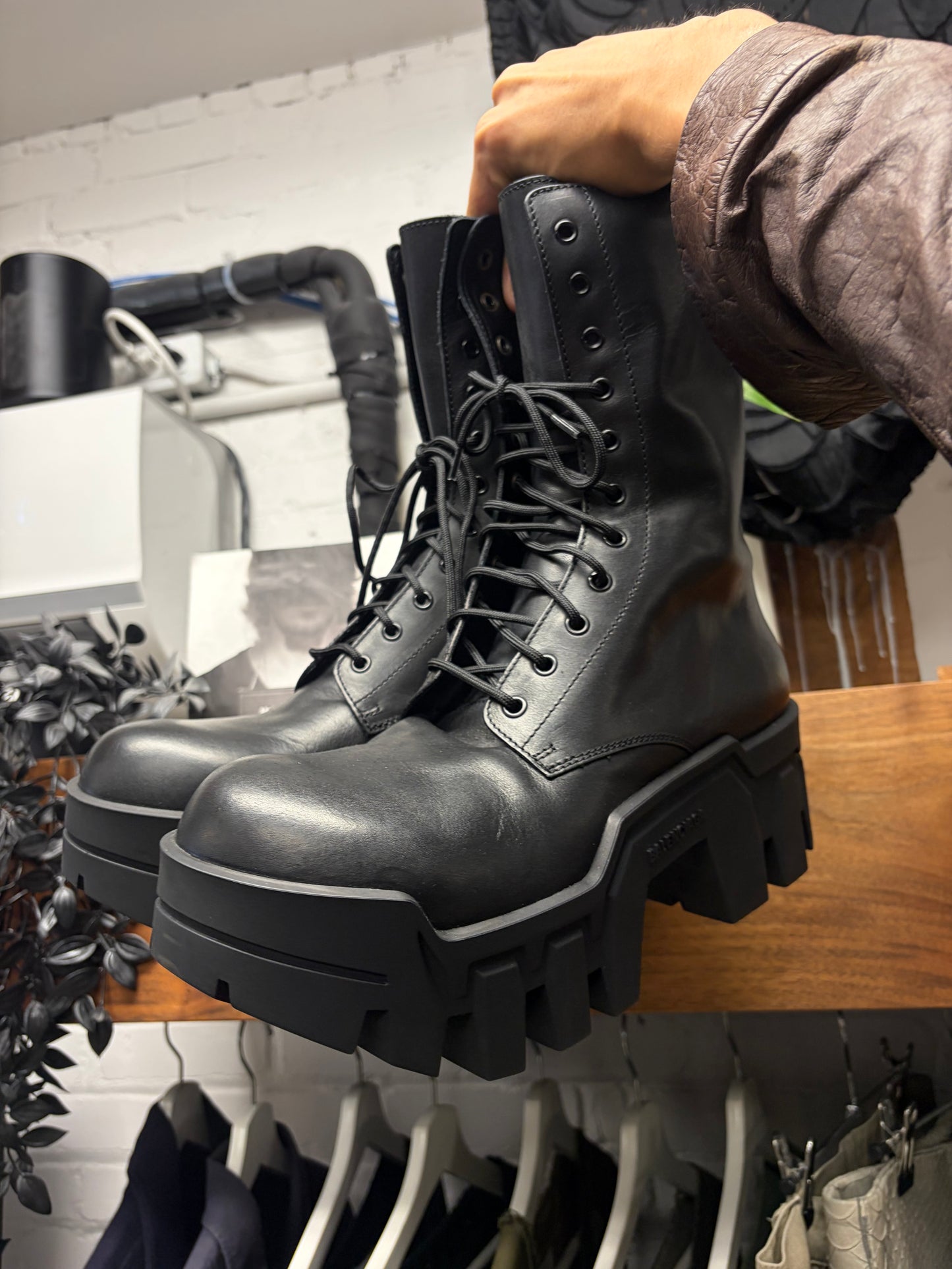 Balenciaga ‘Bulldozer’ Black Leather Platform Sole Combat Boots