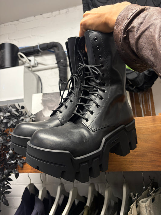 Balenciaga ‘Bulldozer’ Black Leather Platform Sole Combat Boots