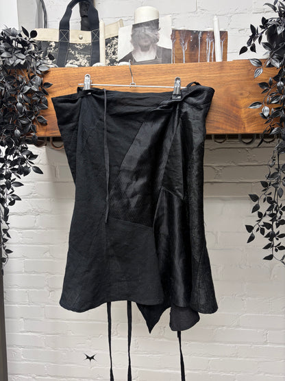 Ann Demeulemeester Mixed Fabrics Panelled Black Midi ‘Wrap’ Tie Up Skirt