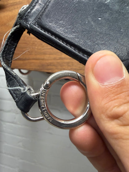 Saint Laurent Black Leather Cardholder Wallet with Keyring