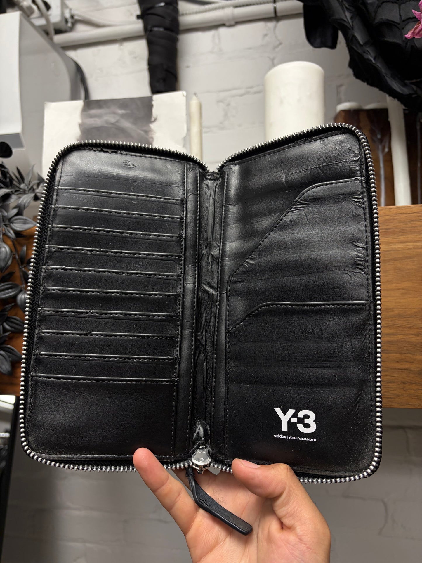 Y-3 by Yohji Yamamoto Black Suede/Canvas Long Wallet