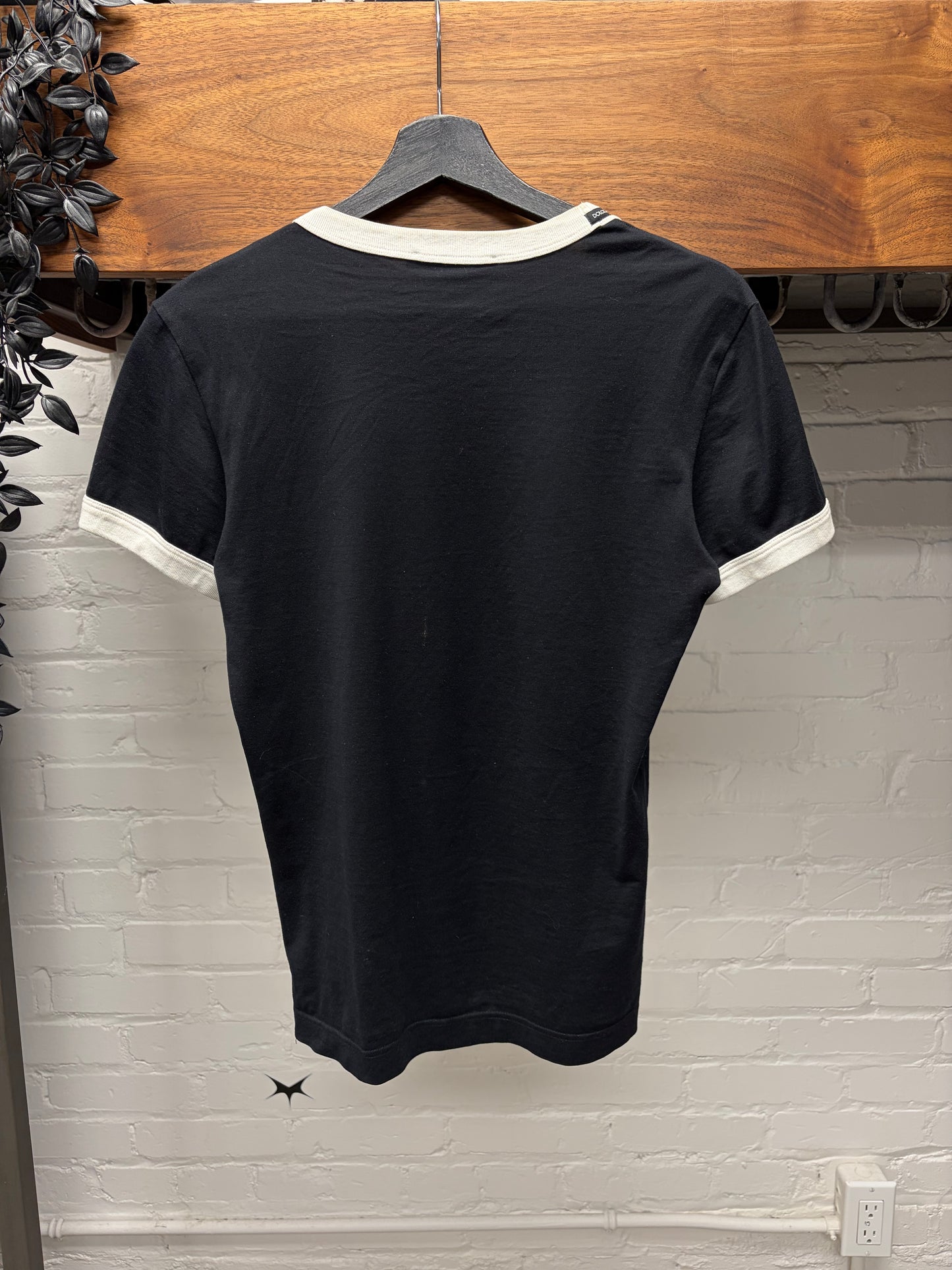 Dolce and Gabbana ‘Sicilia’ Black/White Cotton Ringer T-Shirt