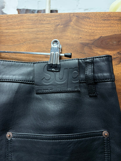 AW2023 Supreme Black Leather Double Knee Carpenter Pants