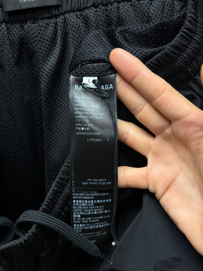 2024 Balenciaga ‘Minimal Logo’ Straight Leg Black Nylon Drawstring Track Pants