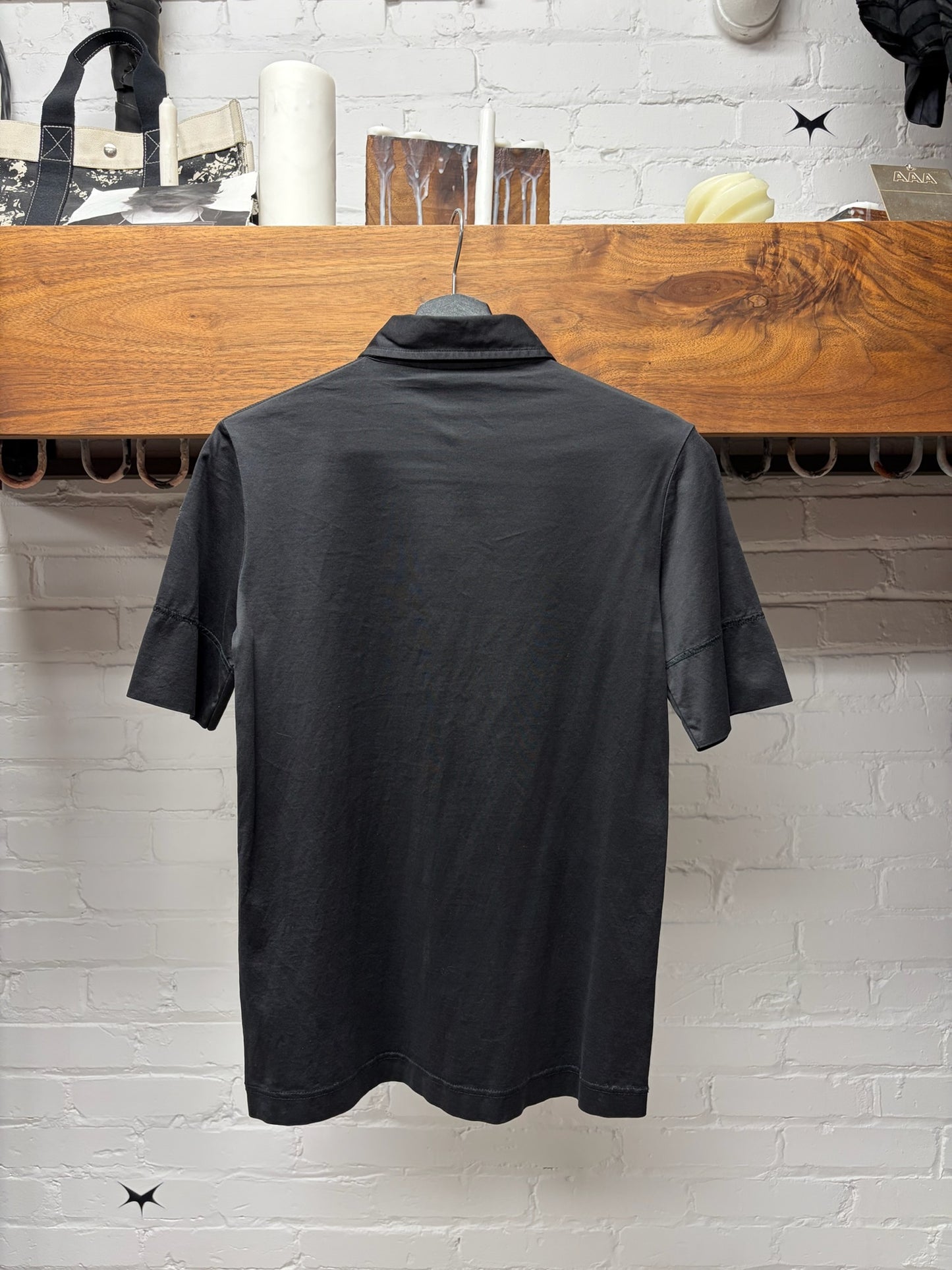 Gianfranco Ferre ‘Badge Logo’ Black Cotton Slim Cut Polo