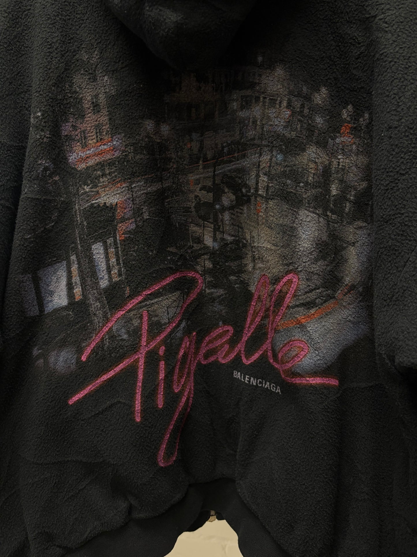 AW2024 Balenciaga ‘Pigelle’ Black Oversized Fleece Zip-Up Hoodie