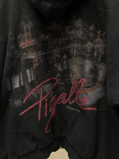 AW2024 Balenciaga ‘Pigelle’ Black Oversized Fleece Zip-Up Hoodie