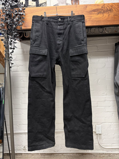 Rick Owens 16oz Japanese ‘Geth Cargo’ Wide Leg Black Denim