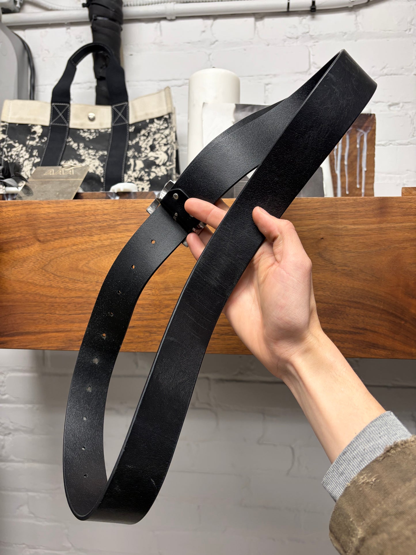 SS2025 Rick Owens ‘Hollywood’ Black Calfskin Leather ‘Stooges’ Belt