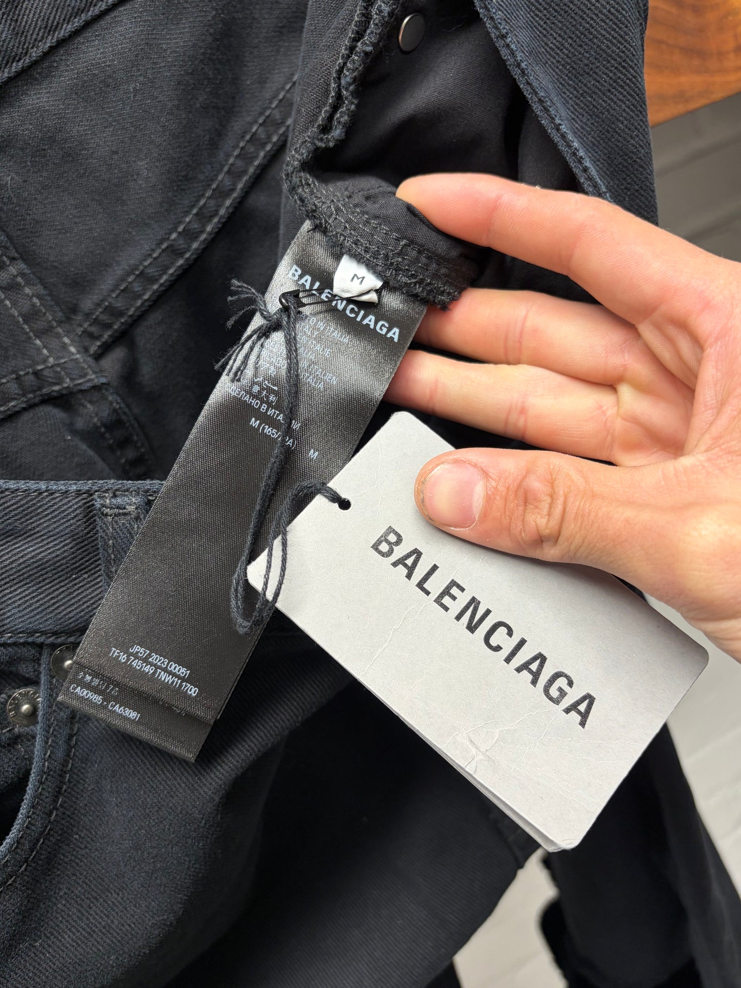 2023 Balenciaga ‘Knee Blowout’ Distressed Straight Cut Black Denim