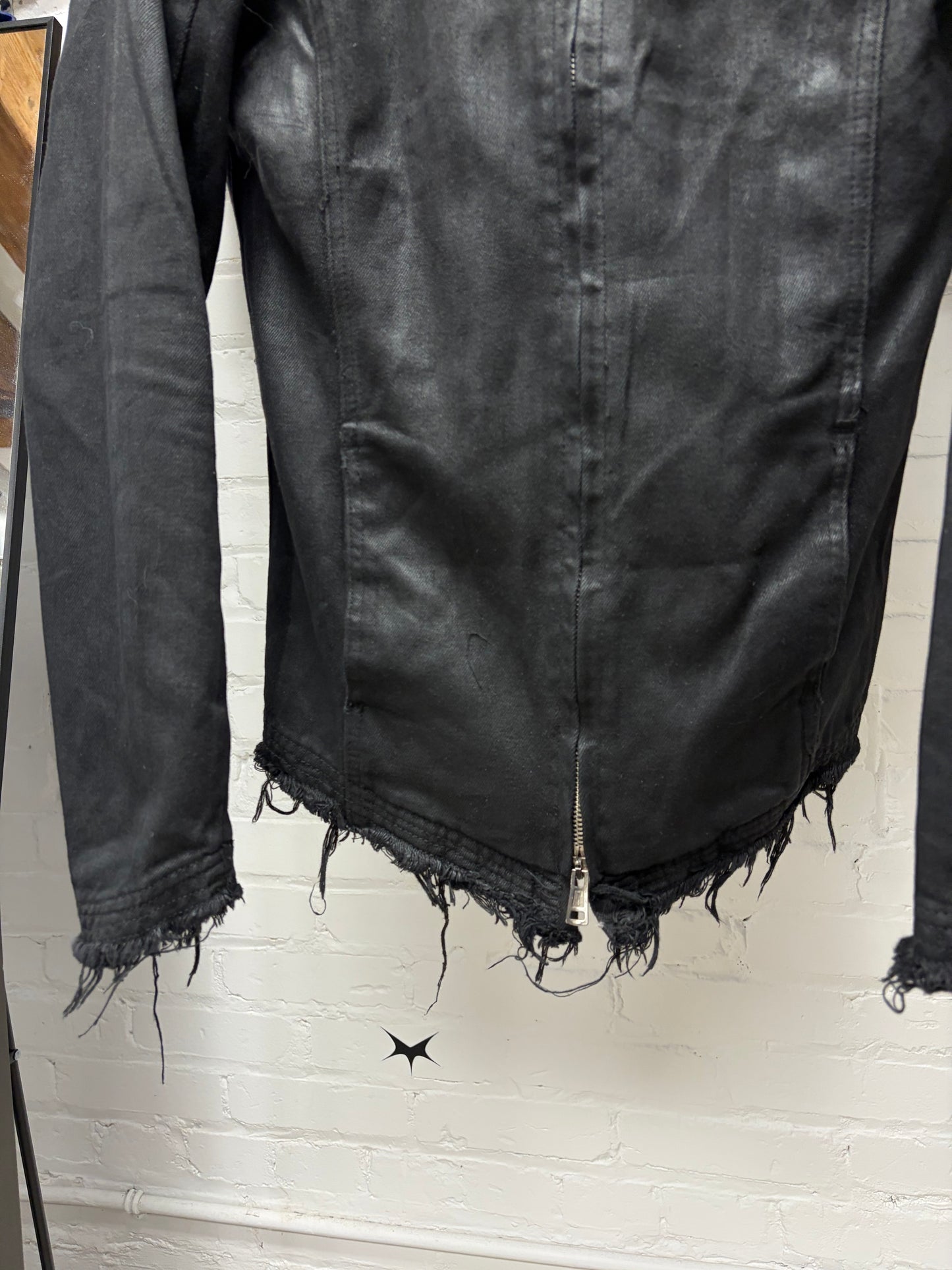 Diet Butcher Slim Skin Waxed Black  Raw Hem ‘Cross Motif’ Cropped Fit Military Inspired Jacket