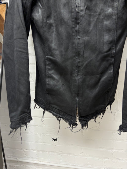 Diet Butcher Slim Skin Waxed Black  Raw Hem ‘Cross Motif’ Cropped Fit Military Inspired Jacket