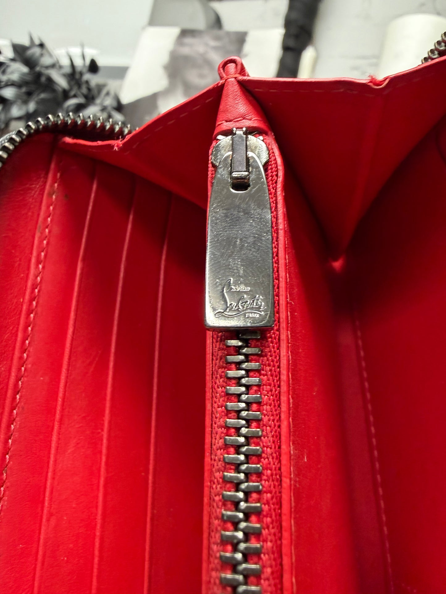 Christian Louboutin ‘Panettone’ Black Studded Zip-Up Leather Long Wallet