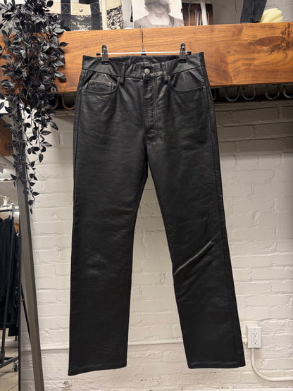 Balenciaga Heavyweight Black Leather Straight Leg Pants