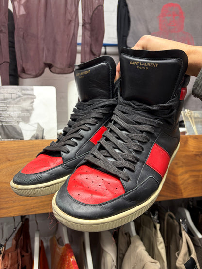 Saint Laurent 'SL/10H' Black/Red Leather Court High Top Sneakers
