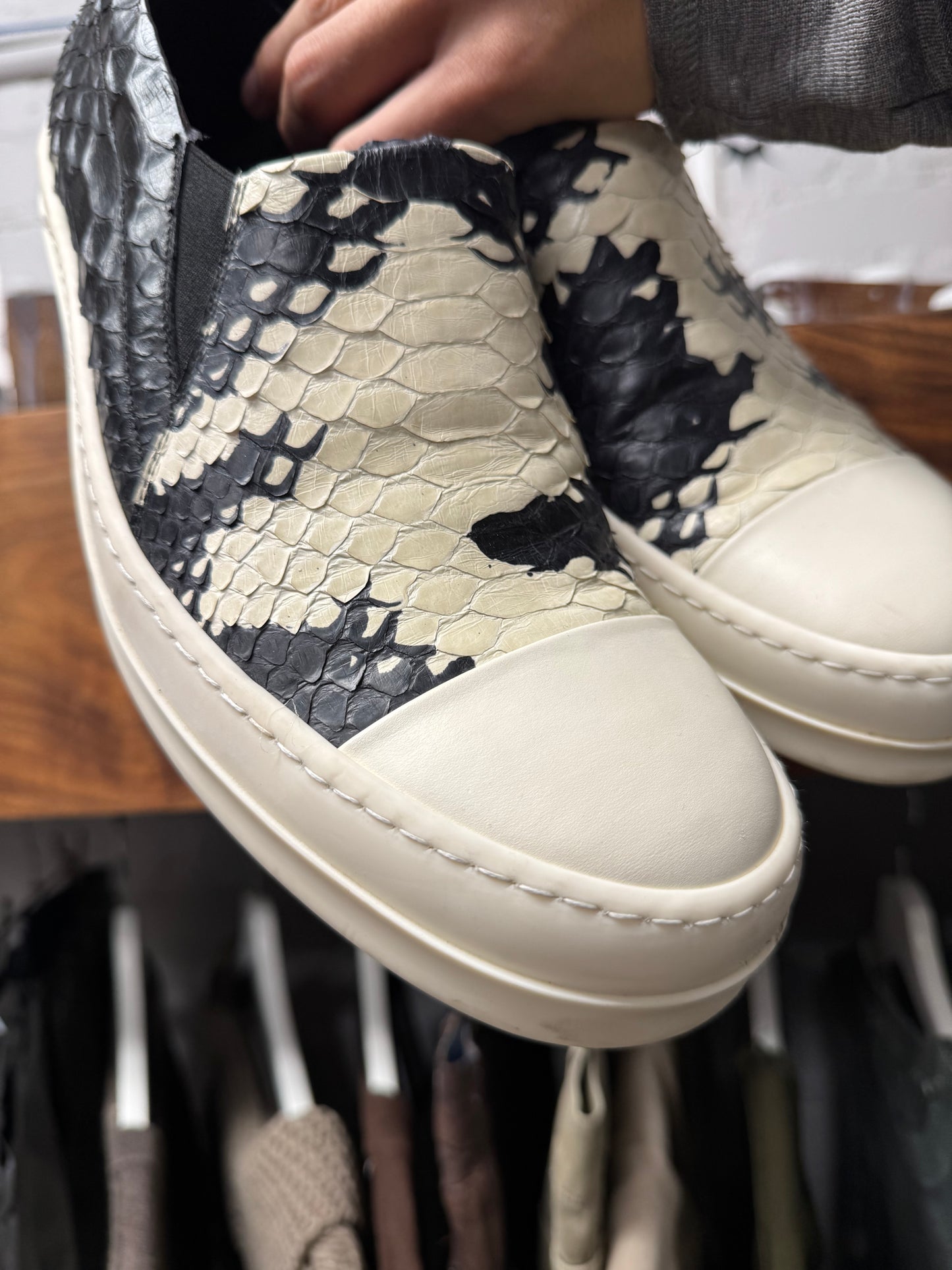 Rick Owens Python Leather ‘Ramones’ Slip On Sneakers