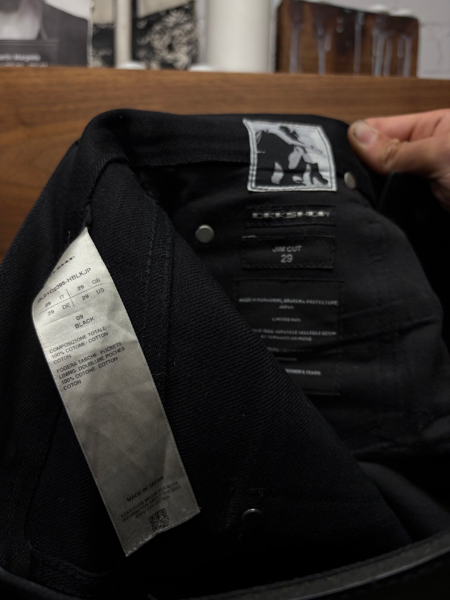 Rick Owens ‘Jim Cut’ Waxed Black  Flared Fit Skinny Japanese Denim