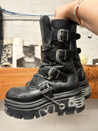 New Rock ‘M373’ Black/Silver Hardware Platform Leather Boots