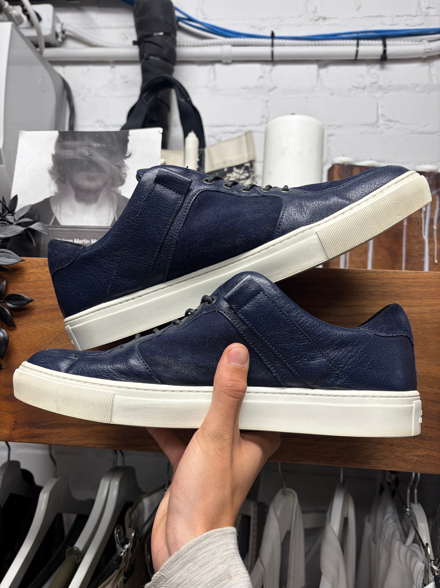 Versace Collection Blue Suede/Silver ‘Medusa’ Low Top Sneakers