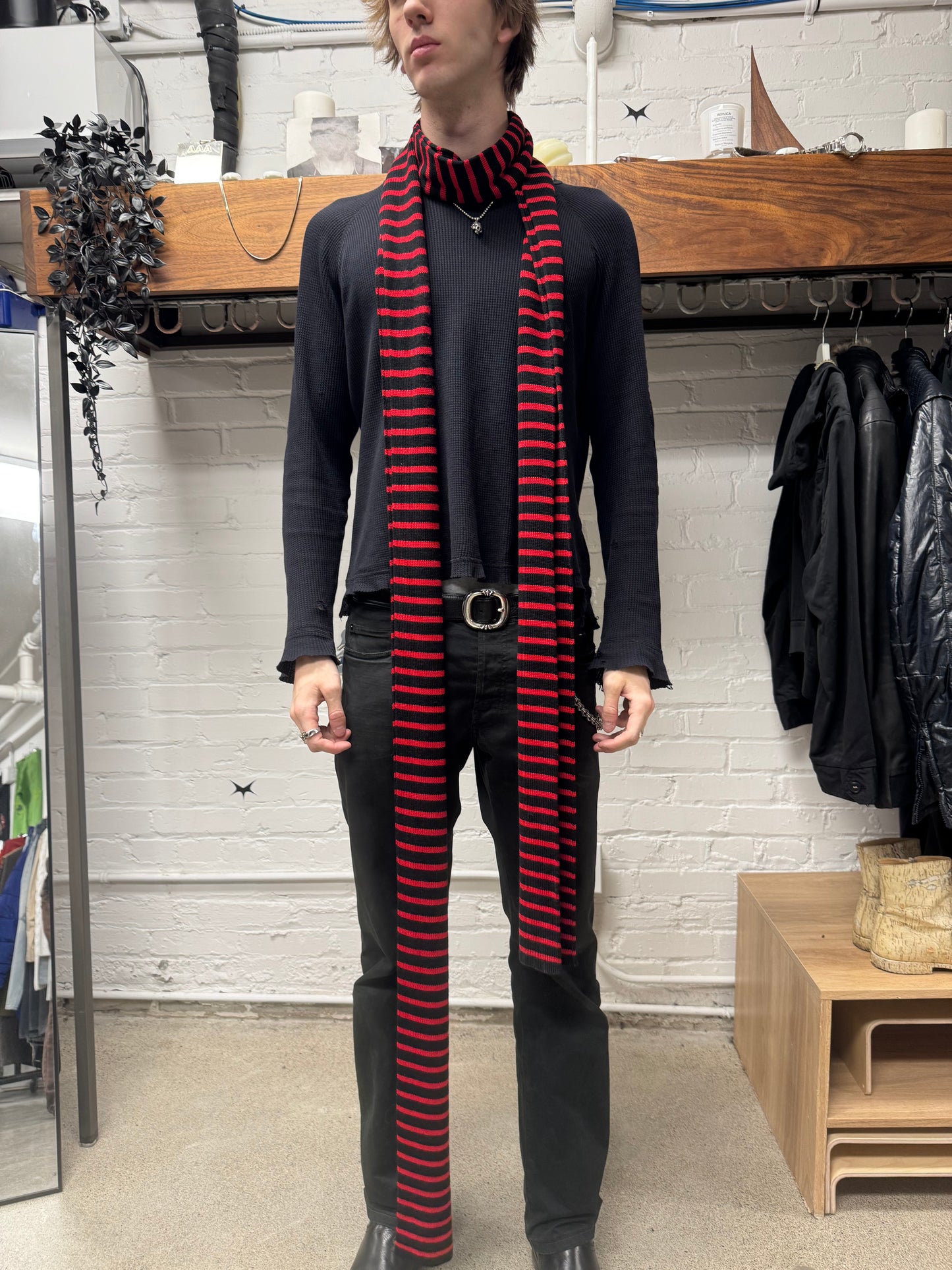 AW2015 Saint Laurent by Hedi Slimane Runway Striped Wool Scarf