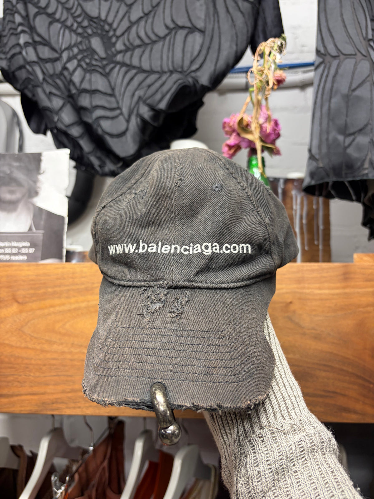 Balenciaga ‘Website’ Pierced Sun-Faded Black Baseball Cap