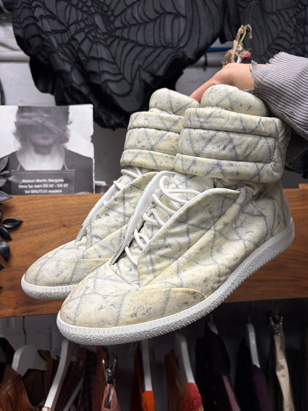 Maison Margiela Marbled White Leather ‘Future’ High Top Sneakers
