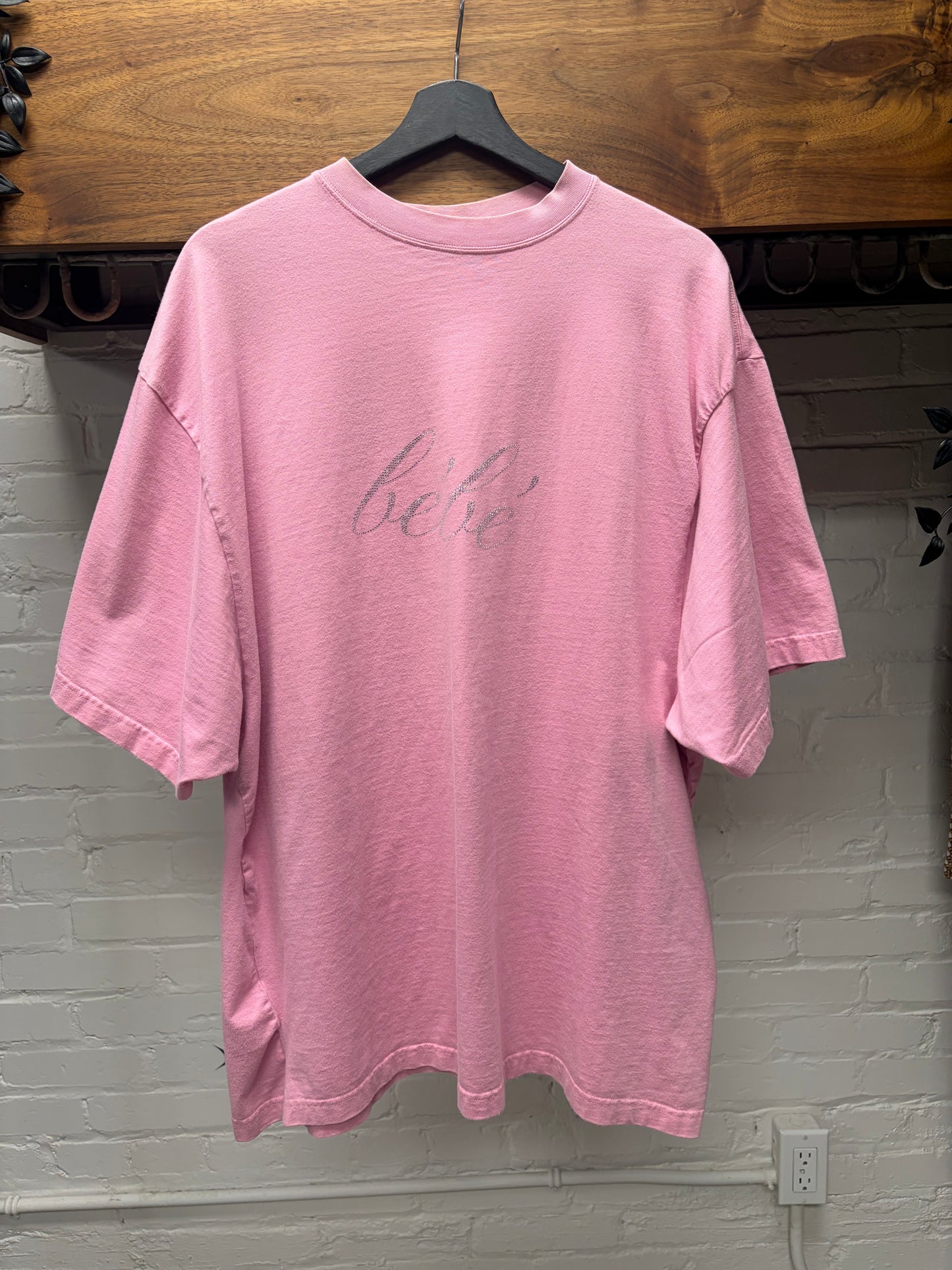 2021 Balenciaga ‘Bébé’ Pink Rhinestone Oversized T-Shirt
