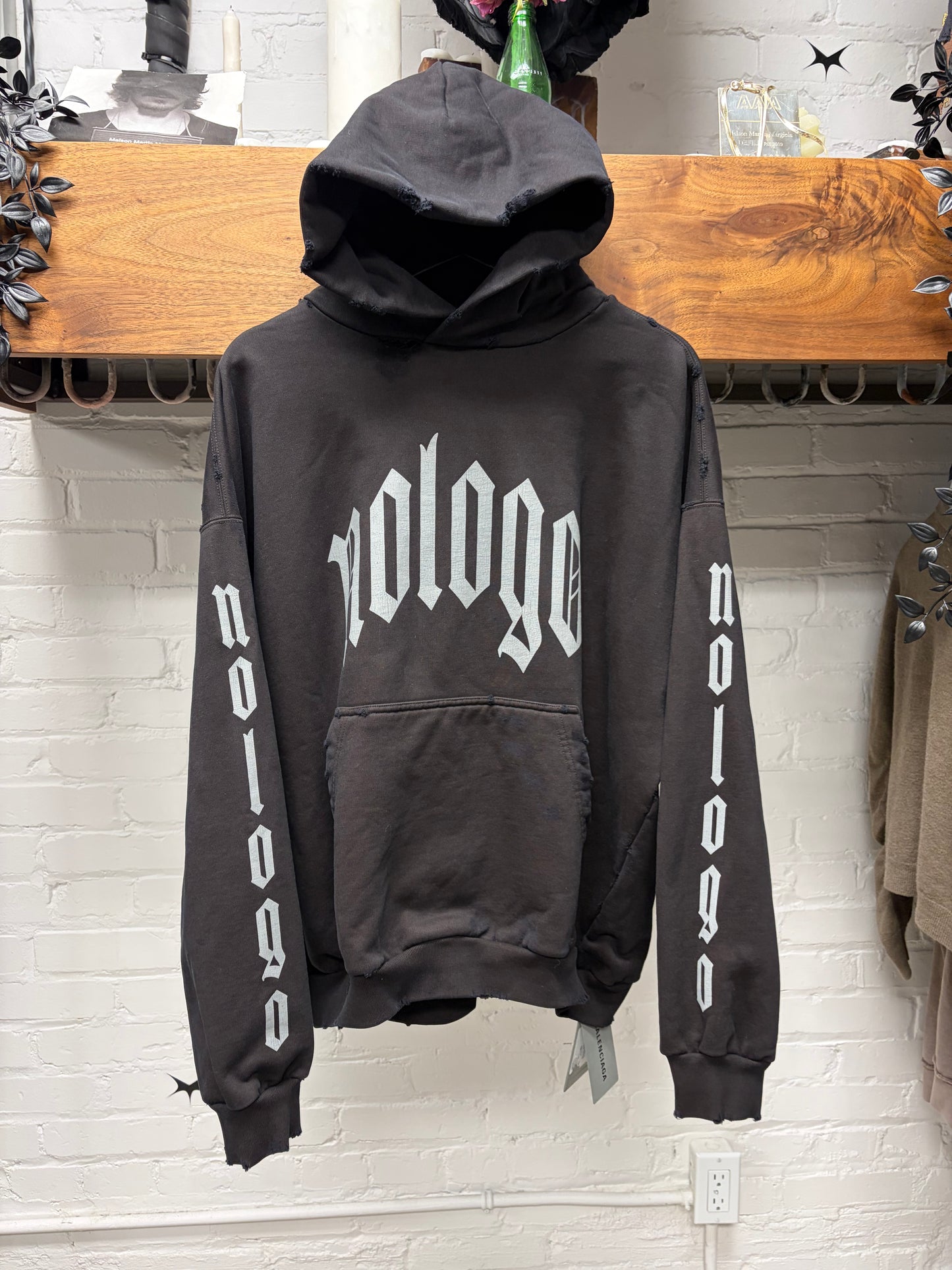 AW2024 Balenciaga ‘No Logo’ Distressed Black Pullover Hoodie