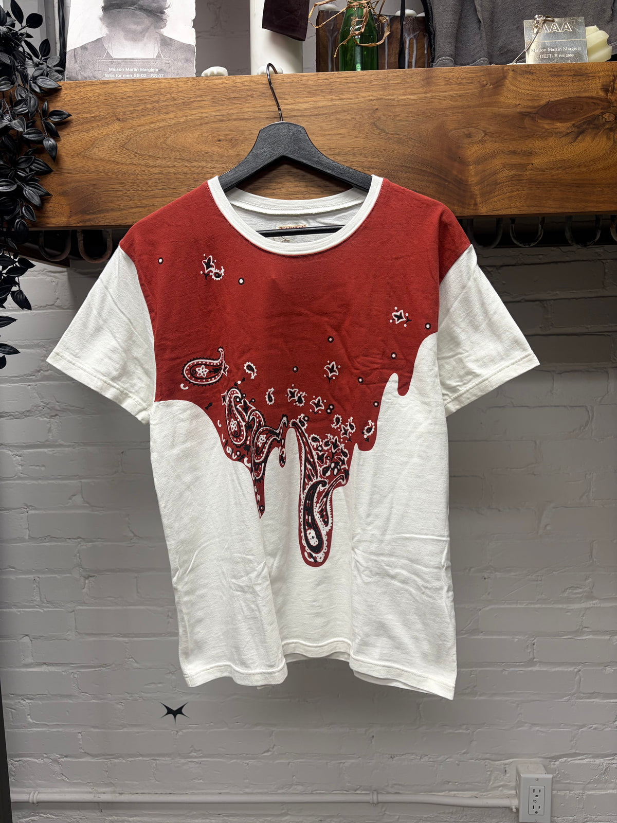 Kapital ‘Paisley Drip’ Red Bandana Print White Graphic T-Shirt