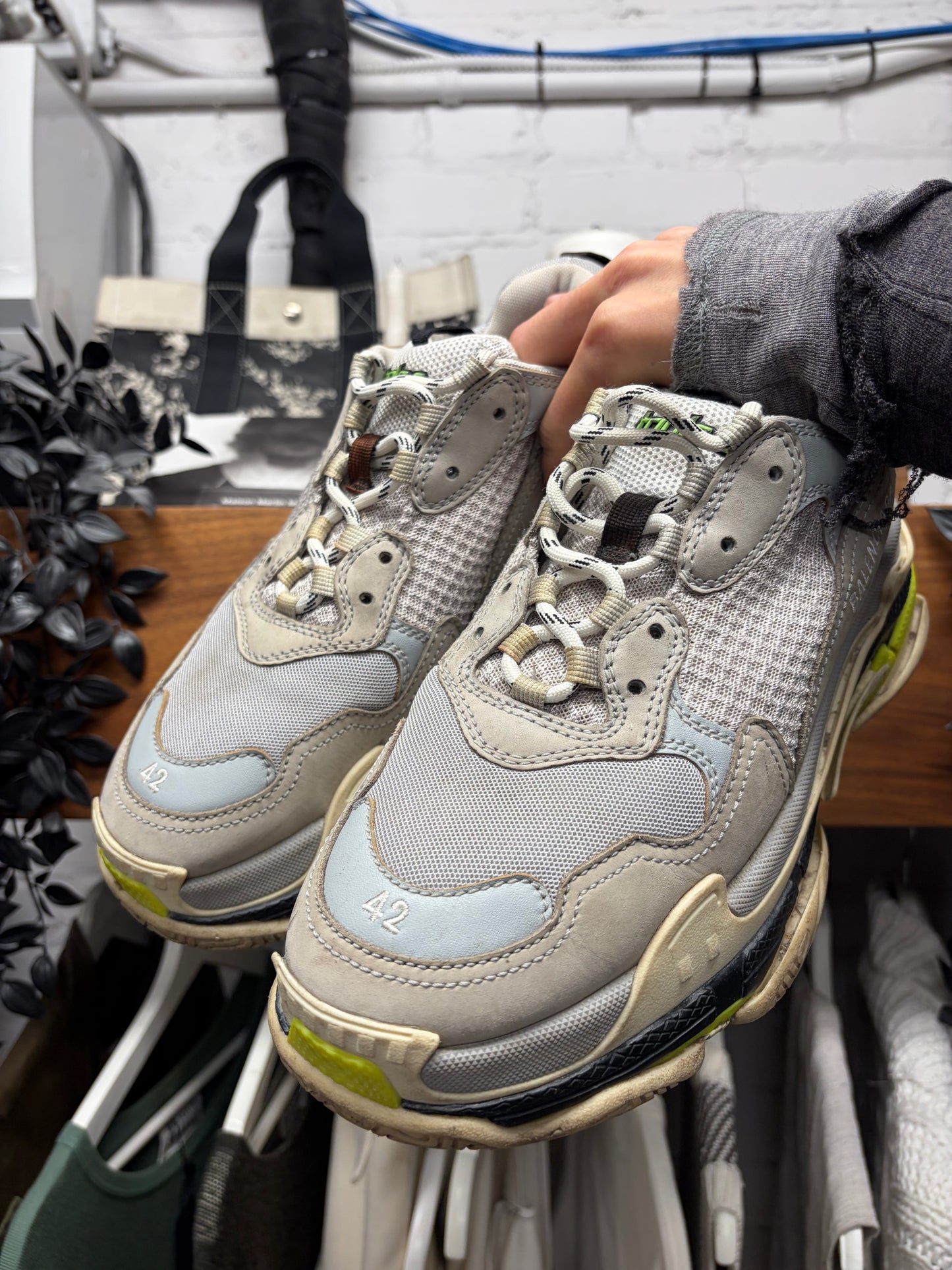 Balenciaga ‘Triple S’ Cool Grey/Neon Low Top Sneakers