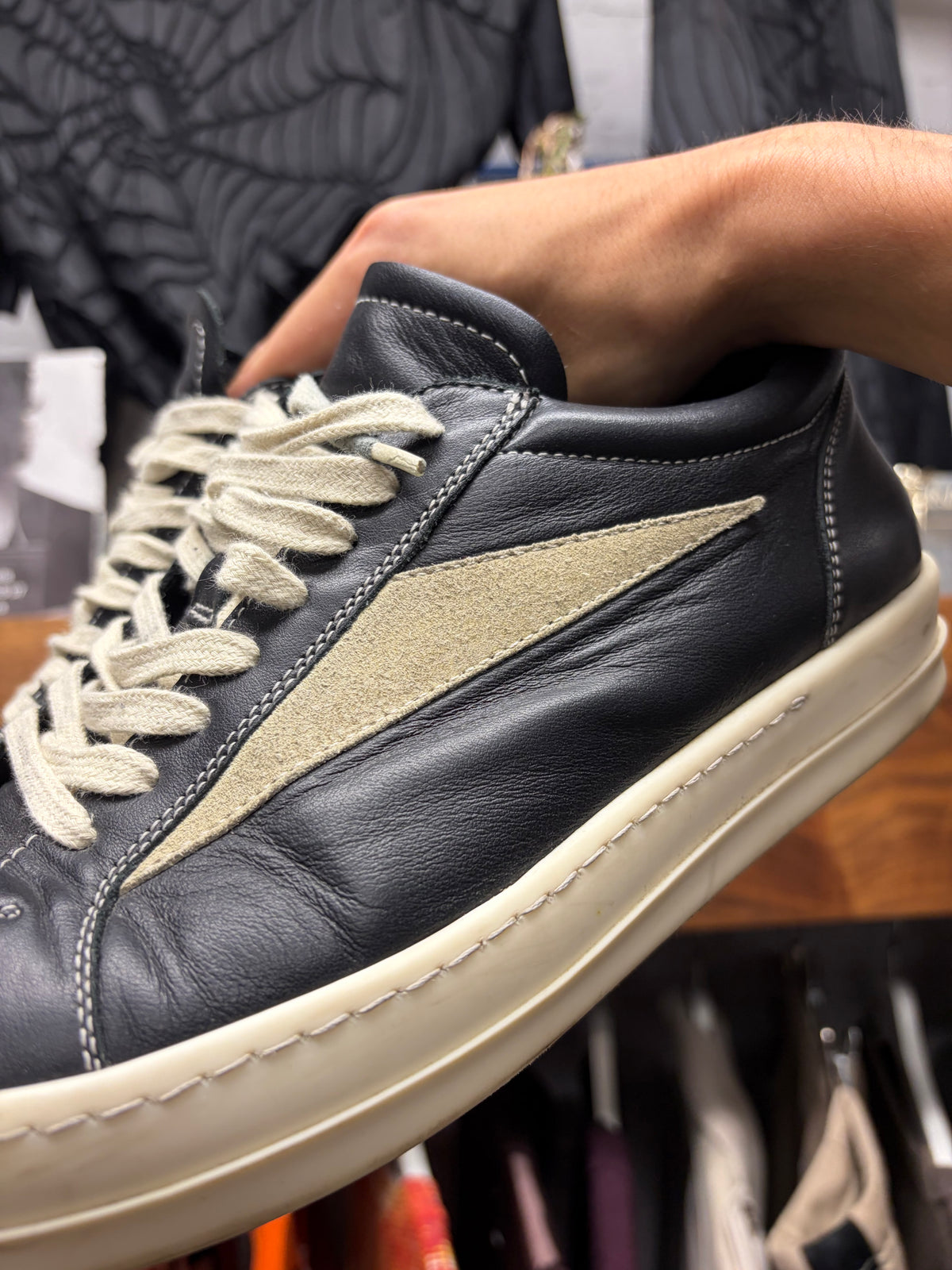 Rick Owens Mainline ‘Vans’ Black/Milk Leather Low Top Sneakers