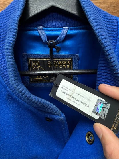 OVO New York Knicks Chenille Patch Blue/Orange Varsity Jacket