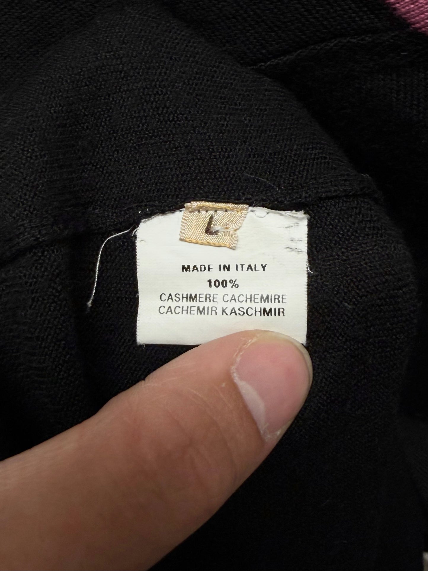 Hermes Black/Pink Cashmere V-Neck Knit Sweater