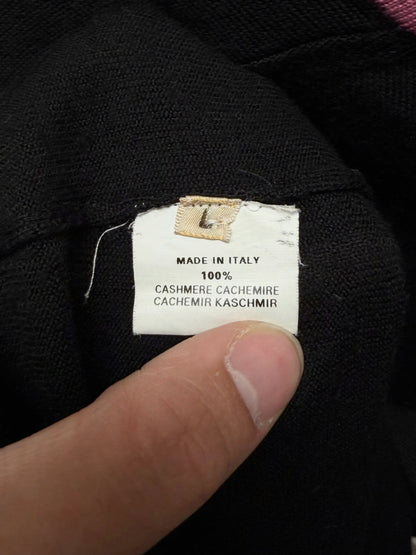 Hermes Black/Pink Cashmere V-Neck Knit Sweater