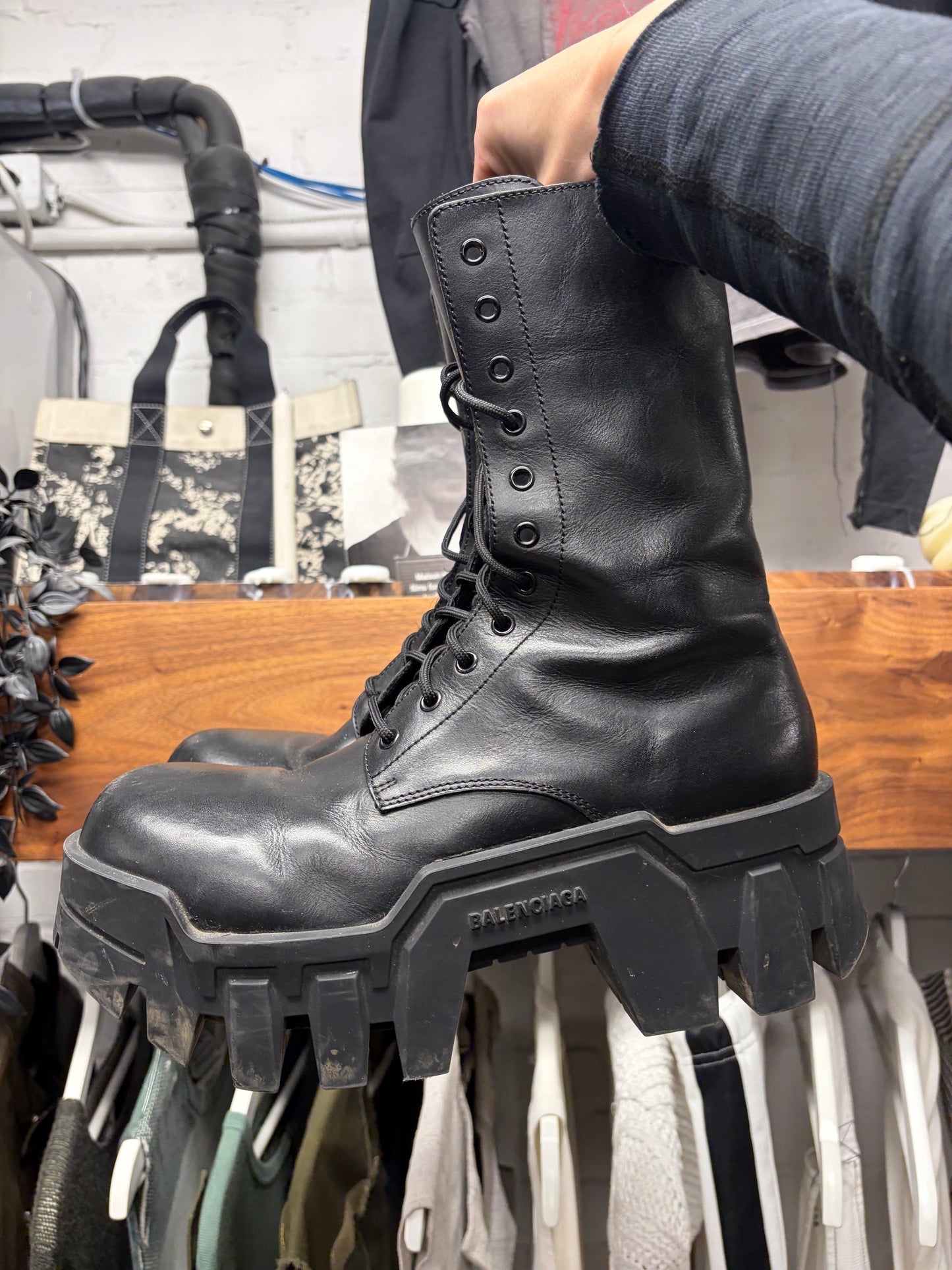 Balenciaga ‘Bulldozer’ Black Leather Platform Sole Combat Boots