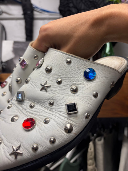 AW2002 Junya Watanabe ‘Jewel Encrusted’ White Leather Pointed Toe Mules