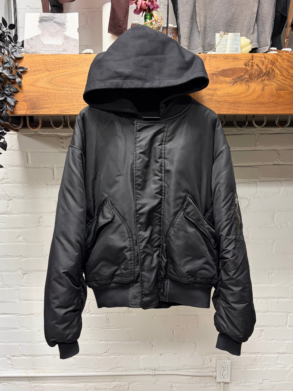 No Faith Studios Reversible Black Thermal Cotton Hoodie/Bomber Jacket