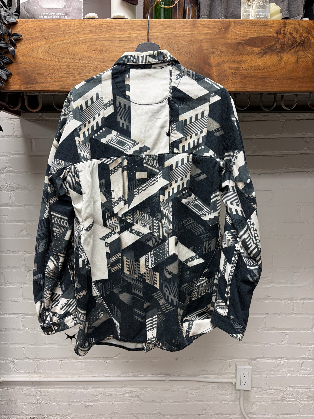 11 By Boris Bidjan Saberi ‘Geometric’ Patterned Button Snap Denim Shirt Jacket