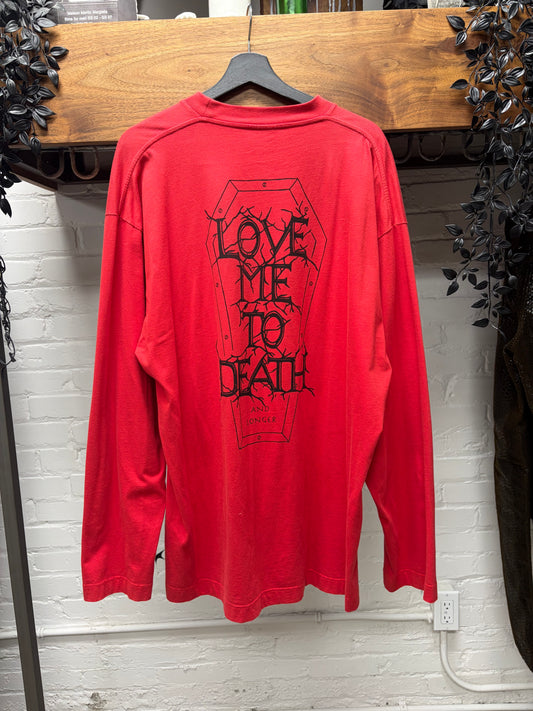 AW2018 Vetements ‘Love me to Death’ Red/Black Tombstone Graphic Long Sleeve Shirt