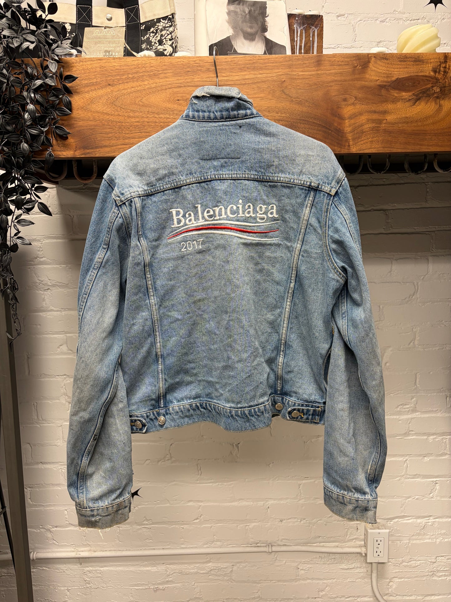 AW2017 Balenciaga ‘Campaign’ Embroidered Logo Light Wash Denim Jacket