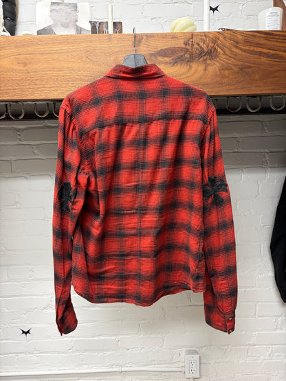 Chrome Hearts ‘Plus Cross’ Leather Patch Shadow Red/Black Plaid Flannel