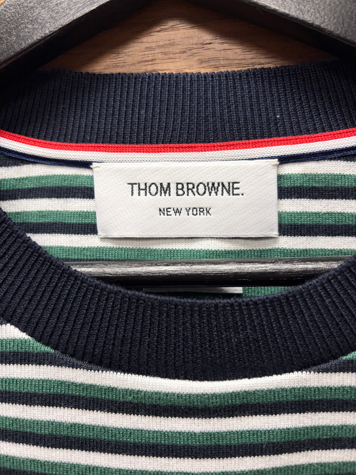 Thom Browne Green/White Patch Logo ‘Ringer’ Short Sleeve Shirt