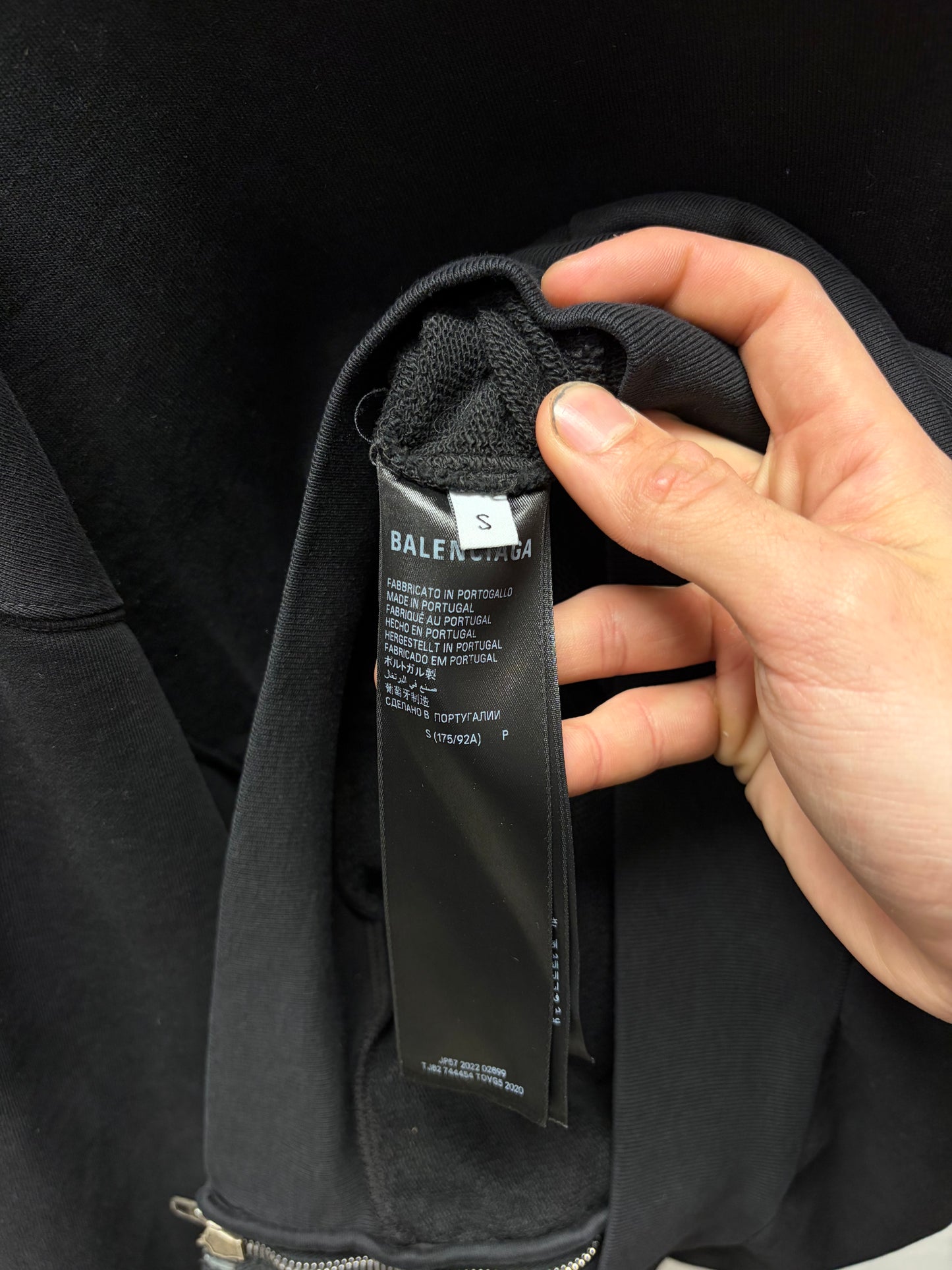 2022 Balenciaga ‘Logo-less’ Black Zip-Up Heavy Cotton Hoodie
