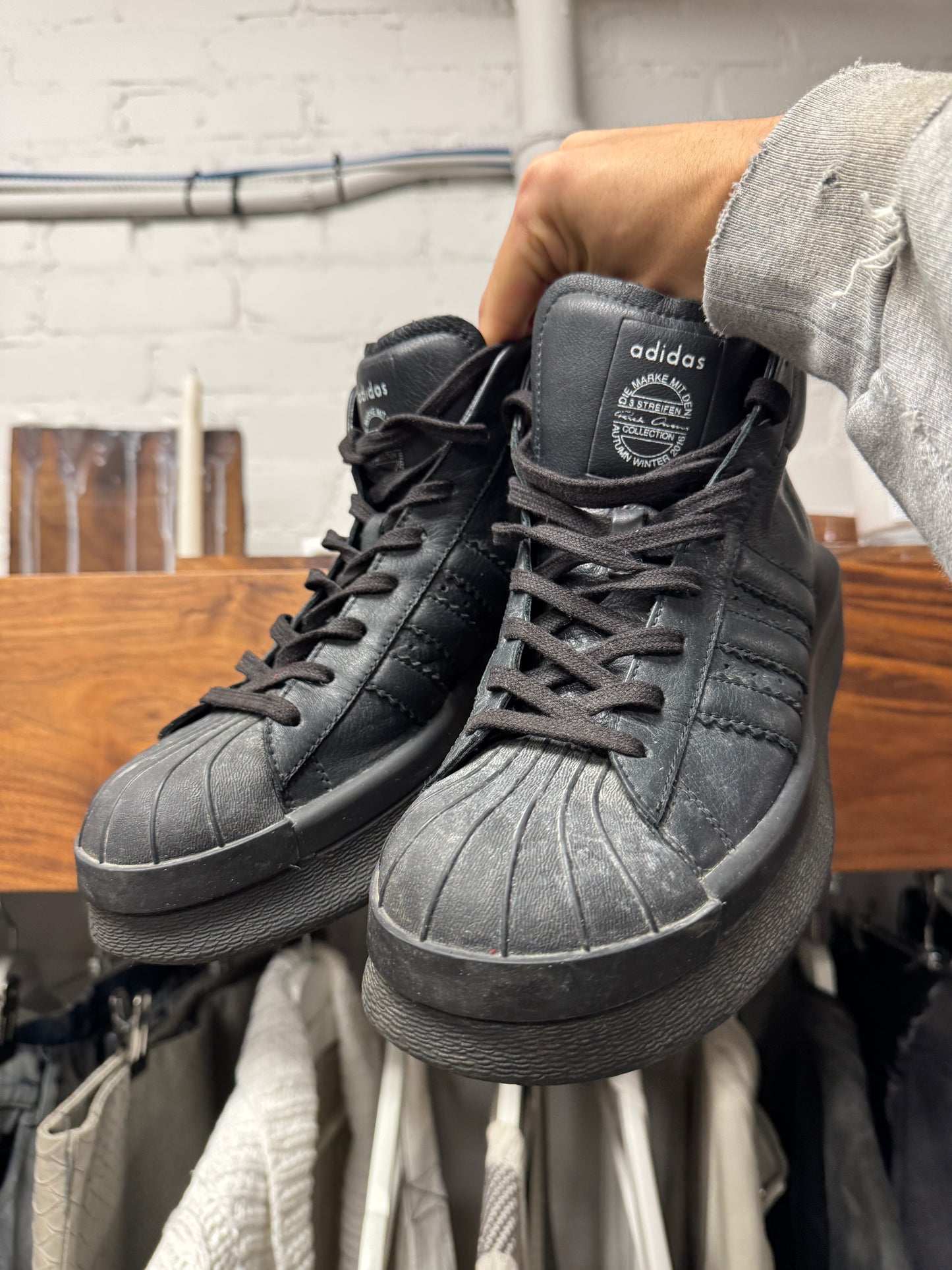 Rick Owens x Adidas ‘Mastadon’ Pro Black Leather Shell Toe Sneakers