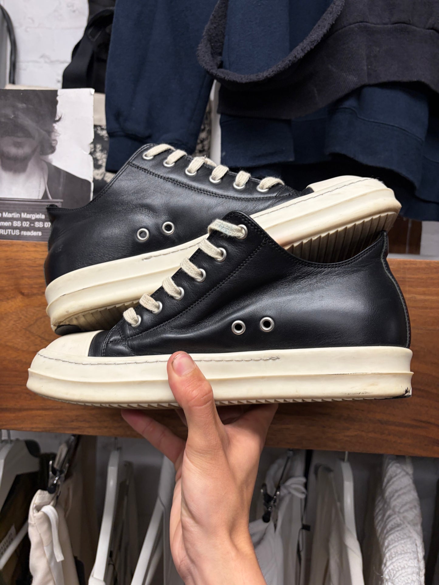 Rick Owens ‘Ramones’ Black/Milk Leather Low Top Sneakers